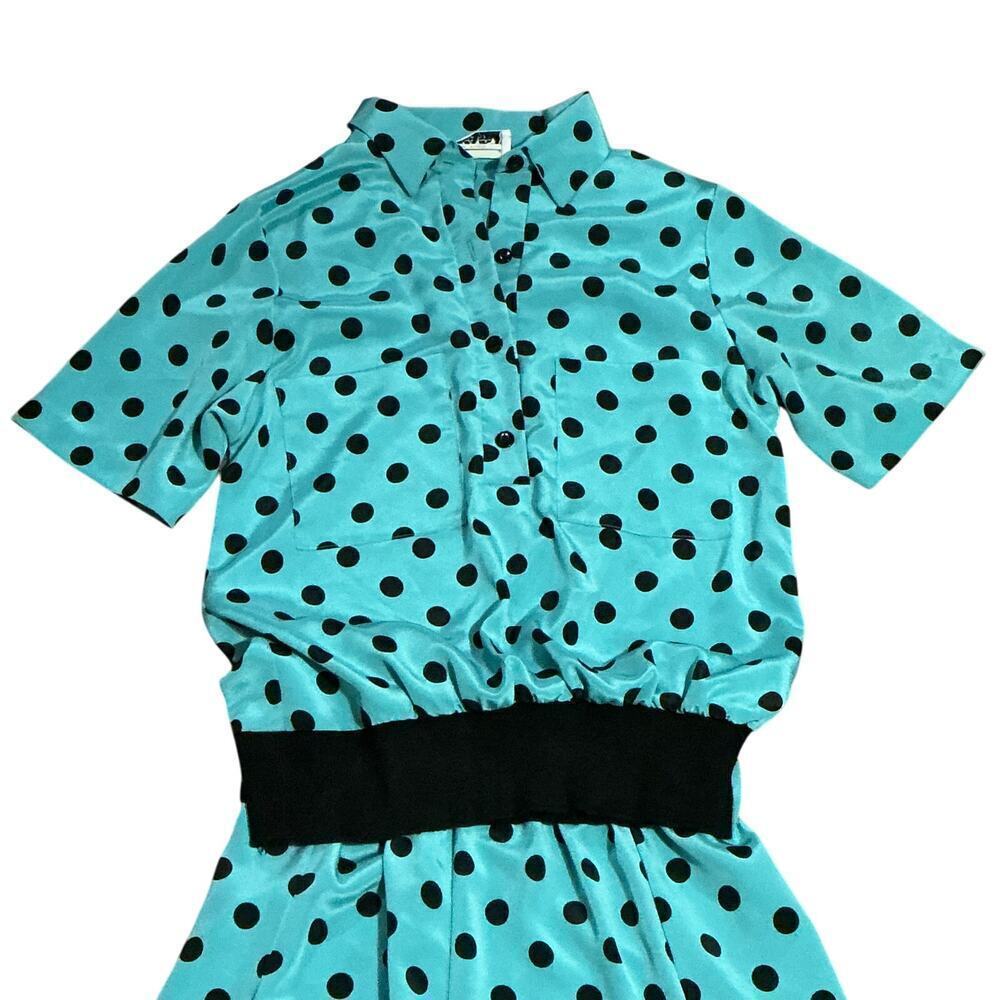 Vintage Courtney Jones Blue Polka Dot Skirt Set Size 10l Short Sleeve Blouse - Picture 9 of 11
